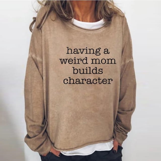 Pntutb mujeres de gran tamaño texto divertido letra impresa cuello redondo manga larga suelta solo sudadera tops pulóver blusa Pntutb Pntutb-2436