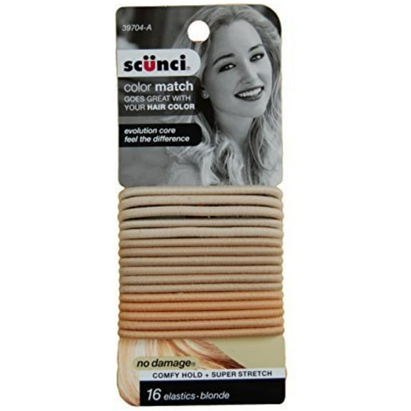 scunci Color Match Blonde Elastics No Damage, Comfy Hold 16 ea (Pack of 2)