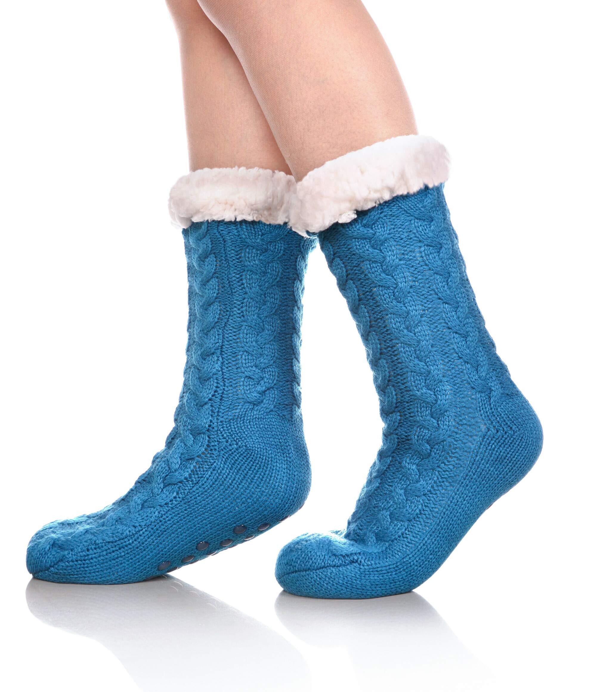 Fuzzy Socks, Slipper Socks with Grippers for Women, Fluffy Cozy Cabin Warm Winter Soft Thick