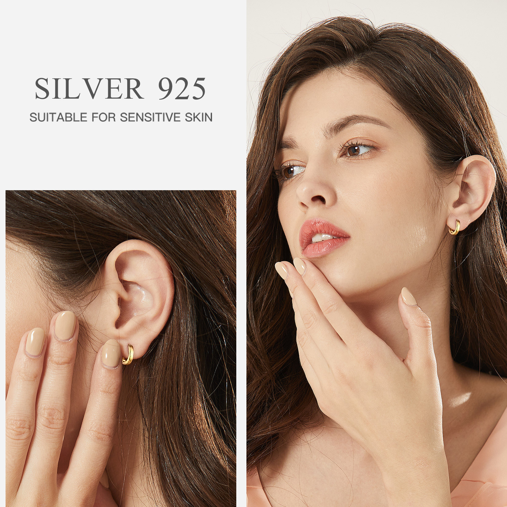 Suplight 925 Sterling Silver Huggie Earrings for Women Plain Hoop Earrings, Gold/Rose Gold/Black Plated