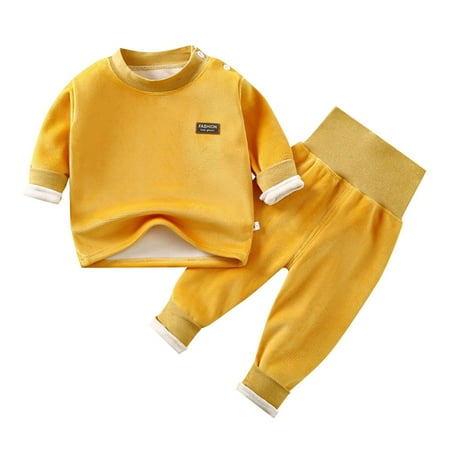 

EHQJNJ Travel Outfit Baby Warm Underwear Set Autumn and Winter Children s Baby Homewear Pajamas with Wool Thickened High Waist Belly Care Baby Long Sleeve Children s Clothing