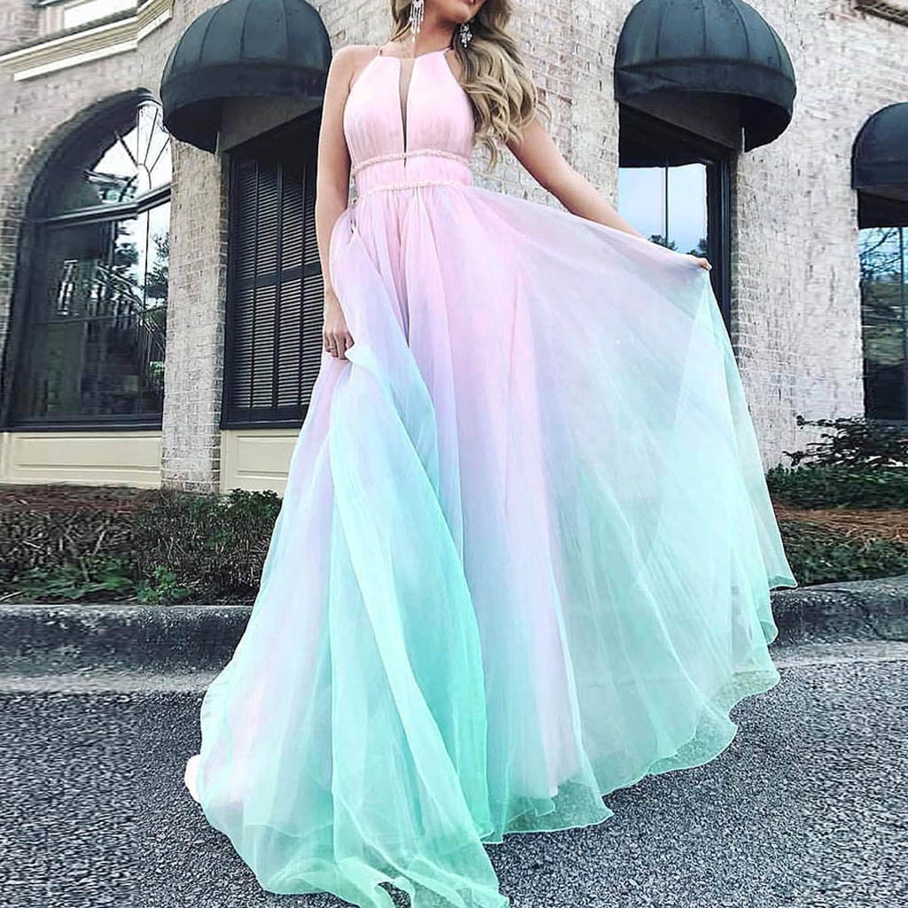 Formal Dresses For Women Women Fashion Gradient Mesh Beach Dress Boho Hanging Neck Party Big Swing Dress Walmart