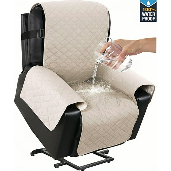 100% Waterproof & Non-Slip Power Lift Recliner Cover Slipcover for Power Lift Recliner Chairs for Elderly,Kids,Dog (22", Ivory)