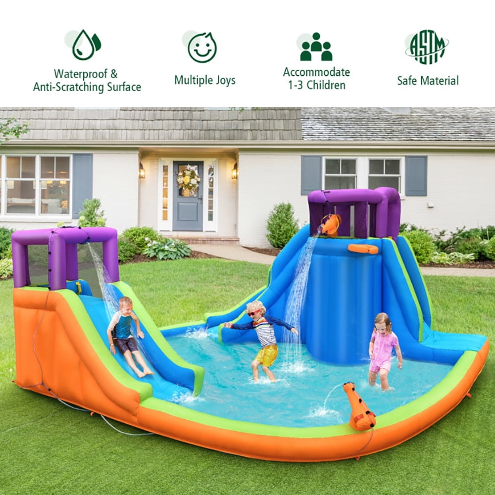 Aimee Lii 6-in-1 Inflatable Dual Water Slide Bounce House Without Blower, Bounce House Water Slide for Kids 5-10