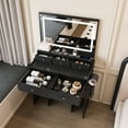 thumbnail image 5 of SUREGO Modern Makeup Vanity Desk with Large Mirror, 5 Drawers, Adjustable LED Lights, Power Outlet & Hair Dryer Holder, Glam Dressing Table for Bedroom, Black, 5 of 9
