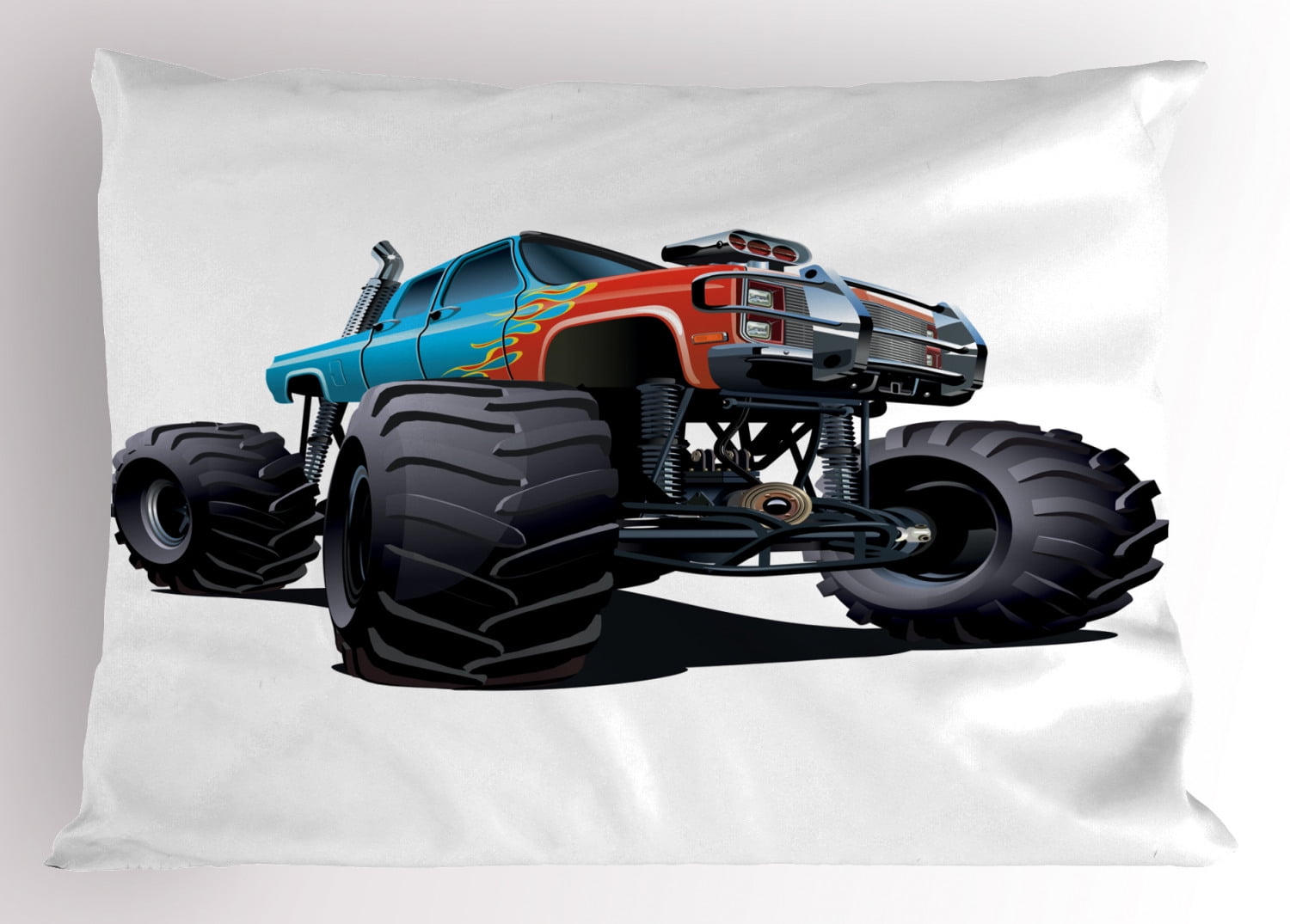 Monster Truck Pillow Sham Offroad Sports Theme Cartoon Monster