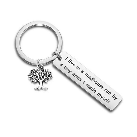 Custom Made Keychains Myospark I Live in A Madhouse Run A Tiny Army I Made Myself Family Tree Keychain Funny Mom Life Gift ()