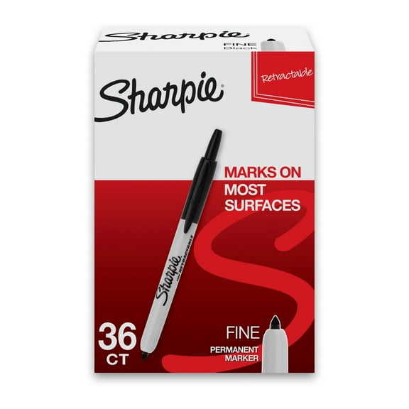 Sharpie® Retractable Permanent Markers, Fine Point, Black Ink, Pack Of 36