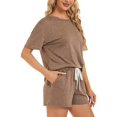 thumbnail image 3 of SMZ Women's Pajama Sets Soft Comfy Lounge Set Loose Casual Stretch Loungewear Short Sleeve Top and Shorts with Pocket, 3 of 5