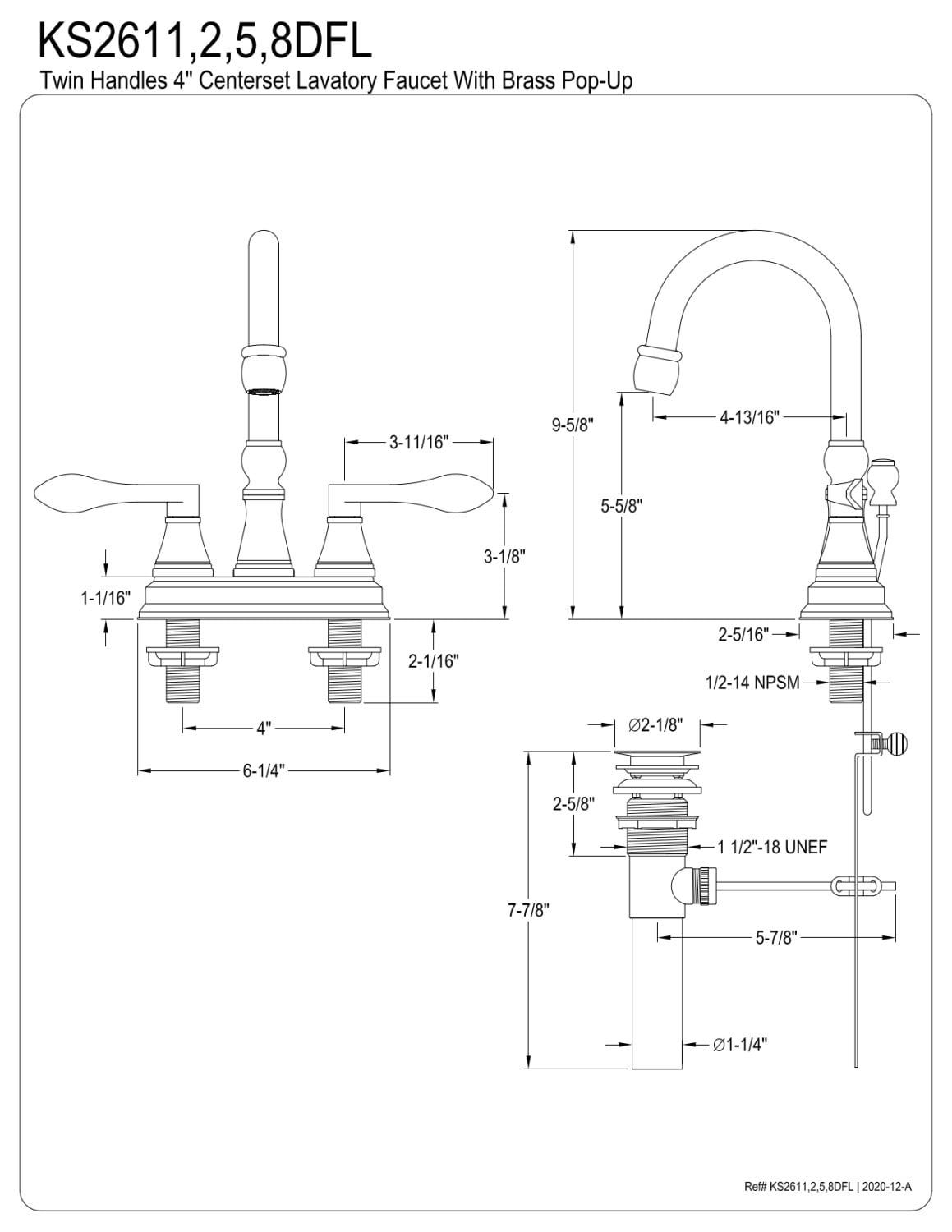 Kingston Brass KS2612DFL 4 in. Centerset Bathroom Faucet, Polished Brass