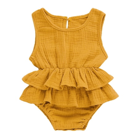 

Infant Baby Girl Sleeveless Ruffle Romper Jumpsuit Cotton & Linen Outfit Clothes
