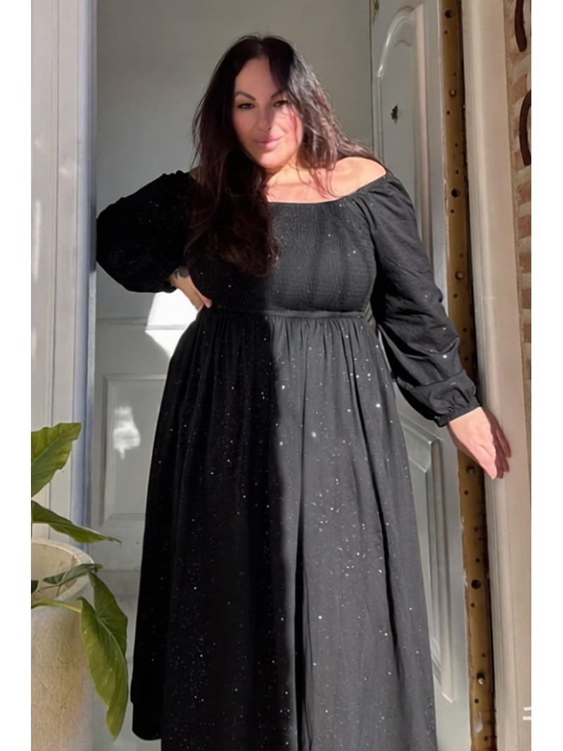 black bubble dress plus size CASSIE LIZ Womens Dresses 2X Long Sleeve Boho Square Neck Sleeve Brown Flowing Winter Maxi Dresses Holiday Wedding Date Guest 2XL 18W Plus Poplin Panelled Bubble worker DOLCE & GABBANA Dress Size:X-Large 20