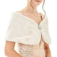 thumbnail image 2 of Gelikeya Womens Fauxfur Shawl Wrap Cape for Bridal Wedding Party Bridal with Pearl Rhinestone Brooches, Beige, Size L, 2 of 6