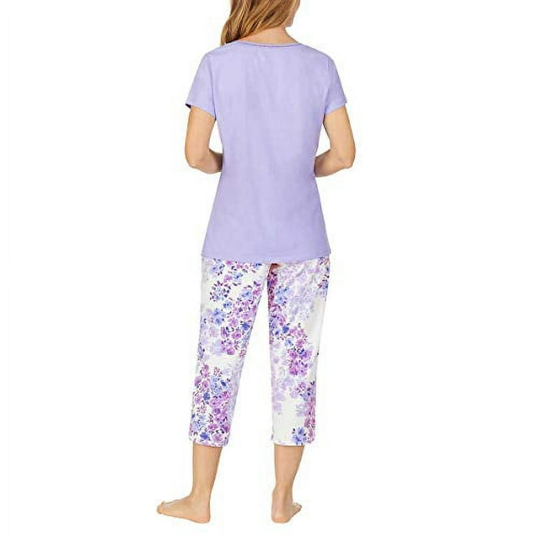 Carole Hochman Ladies' 4-Piece Cotton Pajama Set, Short Sleeve Top, Tank  Top Short, and Capri Pant with Pocket, Solid and Floral Sleepwear for Women  (Large, Purple) 