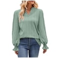 thumbnail image 1 of KIHOUT Spring Winter Womens Tops V-Neck Puff Sleeve Knitted Solid Color Long Sleeve Loose Blouse Top, 1 of 4