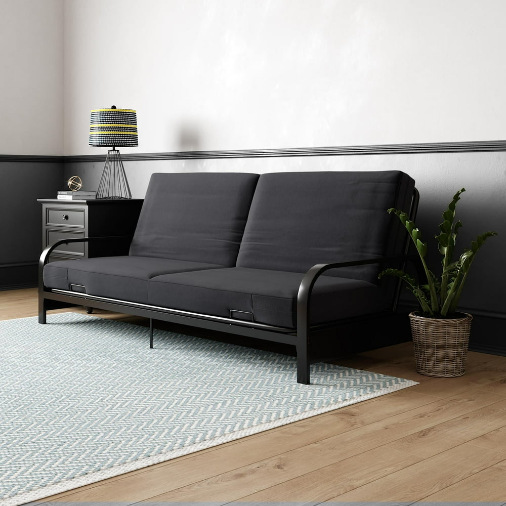Mainstays Metal Arm Futon, Black Metal Frame with Black Mattress