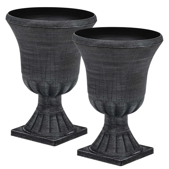 Ultym 22 inch Tall Resin Pedestal Urn Planters Set of 2 Washed Black Outdoor Flower Pots for Porch Patio Garden