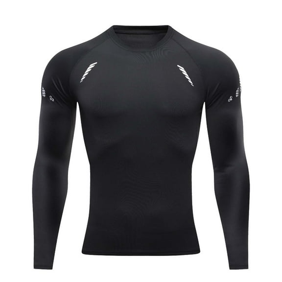 Qingpeng Men's Compression Shirts Round Neck Long Sleeve Athletic Workout Shirt Gym Undershirts Active Sports Shirt Top