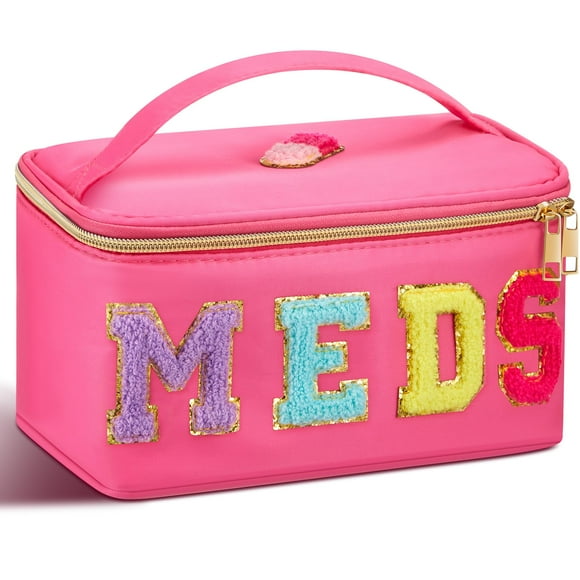 Estuche de maquillaje Geetery Chenille Letter Bag de nailon, color rojo rosa