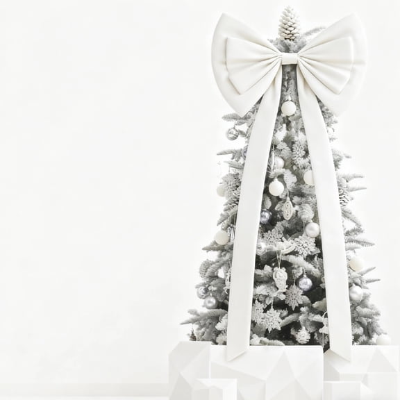 Jinswick 24 x 71 Inches Christmas Extra Large Bows Christmas Tree Topper Decor Giant Xmas Tree Toppers Bows for Home Wreath Wall Backdrop Birthday Wedding Party Decorations(White)