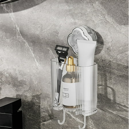 HaoXun Suction Cup Storage Rack – No Drill Wall Mounted Bathroom Organizer for Sink and Shower Plastic Material Gray and Clear Options HaoXun Suction Cup Storage Rack – No Drill Wall Mounted Bathroom Organizer for Sink and Shower Plastic Material Gray and Clear Options