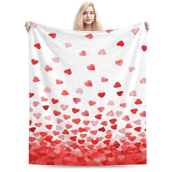 Valentine Flannel Blanket Throw, Red Love Hearts Soft Fuzzy Plush Cozy Fleece Blankets for Couch Sofa Bed Lounging, Ideal Gifts for Kids Adults Wife Self 50x40