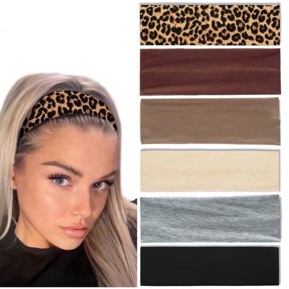 Headbands for Women Non Slip Trendy 6PCS Elastic Hair Bands for Women Hair Workout Sweat Head Bands Soft Cotton Cloth Headband for Yoga Running Sport