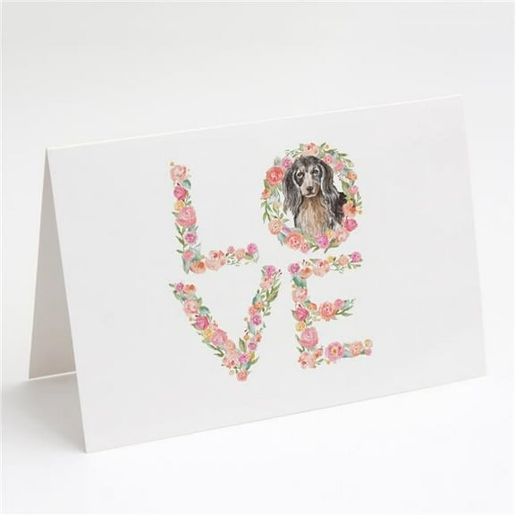 Dachshund Longhair Black Tan LOVE Greeting Cards and Envelopes Pack of 8 7 in x 5 in