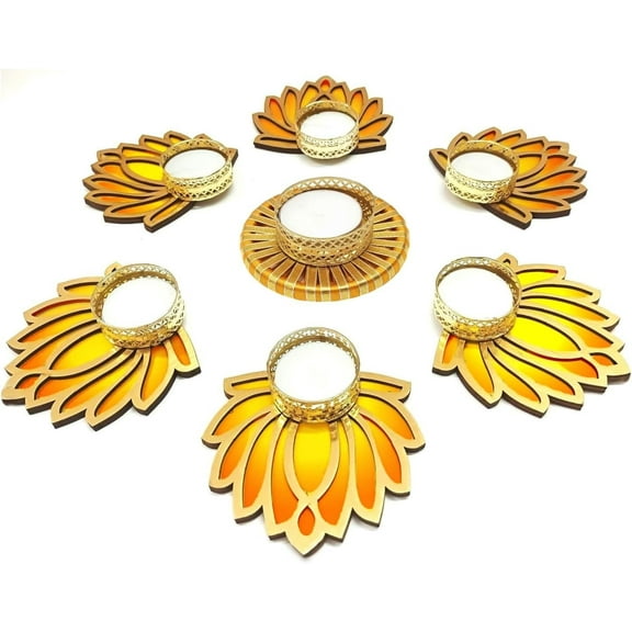 Shalin India Traditional Tea Light Candle Holders, Pack of 6, Lotus Decorative Diya for Diwali Festival, Indoor Home Decor (Design 2)