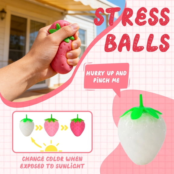 Color Changing Strawberry Squishy Fidget Toys Durable Squeeze, Stress Relief Sensory Balls for Adults Kids, Autism ADHD Focus Relax Desk Toys, Party Favors Easter Basket Stocking Stuffers