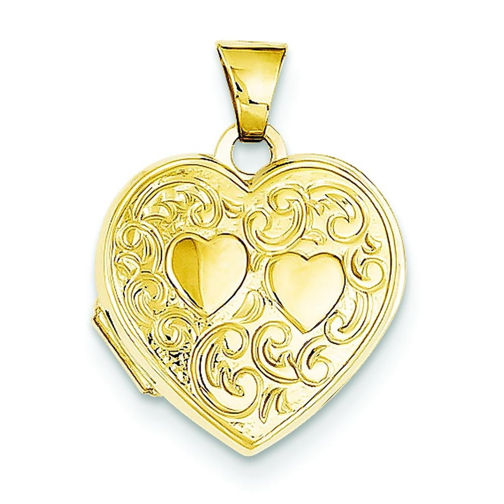 FindingKing - 14K Yellow Gold Heart Locket Photo Pendant Jewelry |B