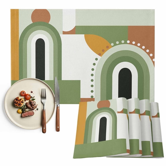 Placemats Set of 4, Modern Geometric Place Mats Mid Century Abstract Green Tablemats Washable Placemat Table Decoration for Kitchen Table Dinner Party Home Decor Indoor Outdoor 13x19 Inch