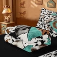thumbnail image 5 of meiyoeat Cow Print Initial C Zipper Full Size Comforter Sets with Fitted Sheet and 2 Pillowcases For Boys,Vintage Leopard Letter Design Zipper Bedding Set,Black Reversible,4 Pieces, 5 of 7