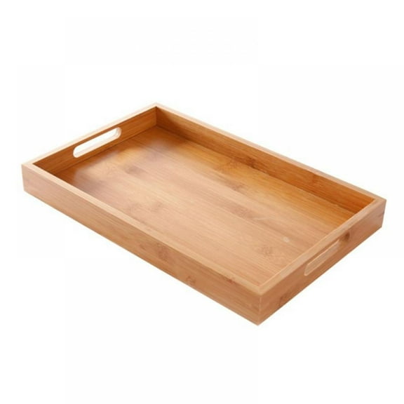 Jolly Large Bamboo Serving Tray with Handles, Kitchen Food Wood Serving Tray, for Coffee, Food, Breakfast in Bed, Dinner, Tea Bar, Great for Lap & Couch