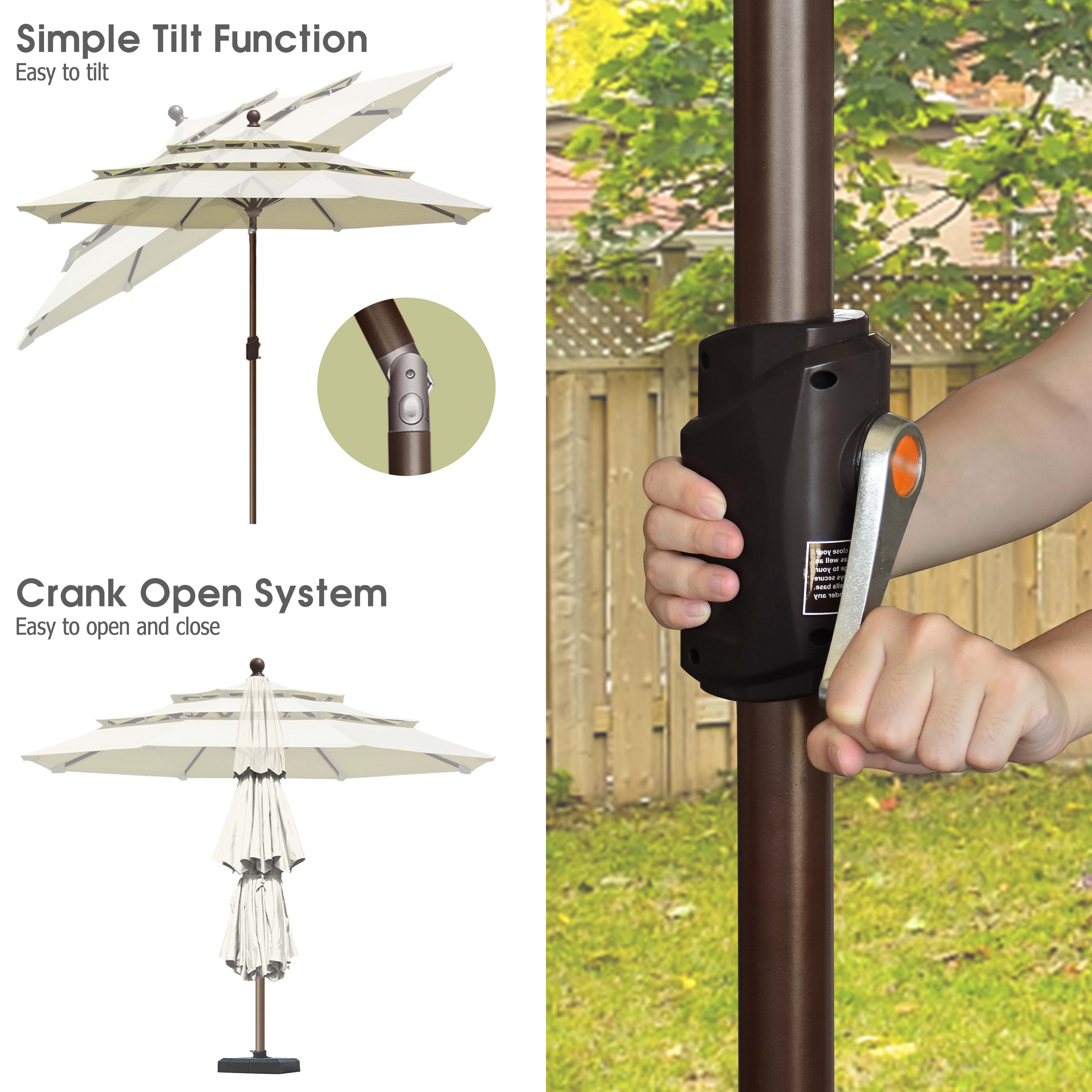 EliteShade 9ft 3-Tier Outdoor Patio Umbrella with Wind Vent, Outdoor Table Umbrella（Natural）