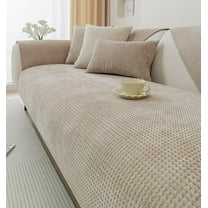 XmhyTop Farmhouse Plaid Chenille Couch Sofa Cover Super Soft Plush Sectional Couch Covers Anti-Slip Solid Sofa Slipcover for Dogs, Pets Furniture Protector (Khaki,28"x28")