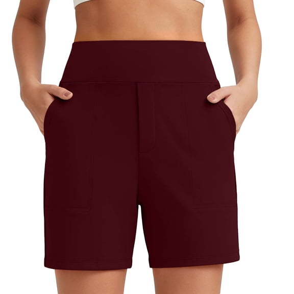 Women's 7 Inch Bermuda Long Shorts with Pockets High Waisted Wide Leg Athletic Yoga Shorts Walking Dressy Casual Loose