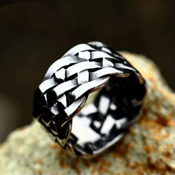 HOOUN Vintage Tribal Woven Wedding Band Stainless Steel Men's Biker Punk Braid Ring-11