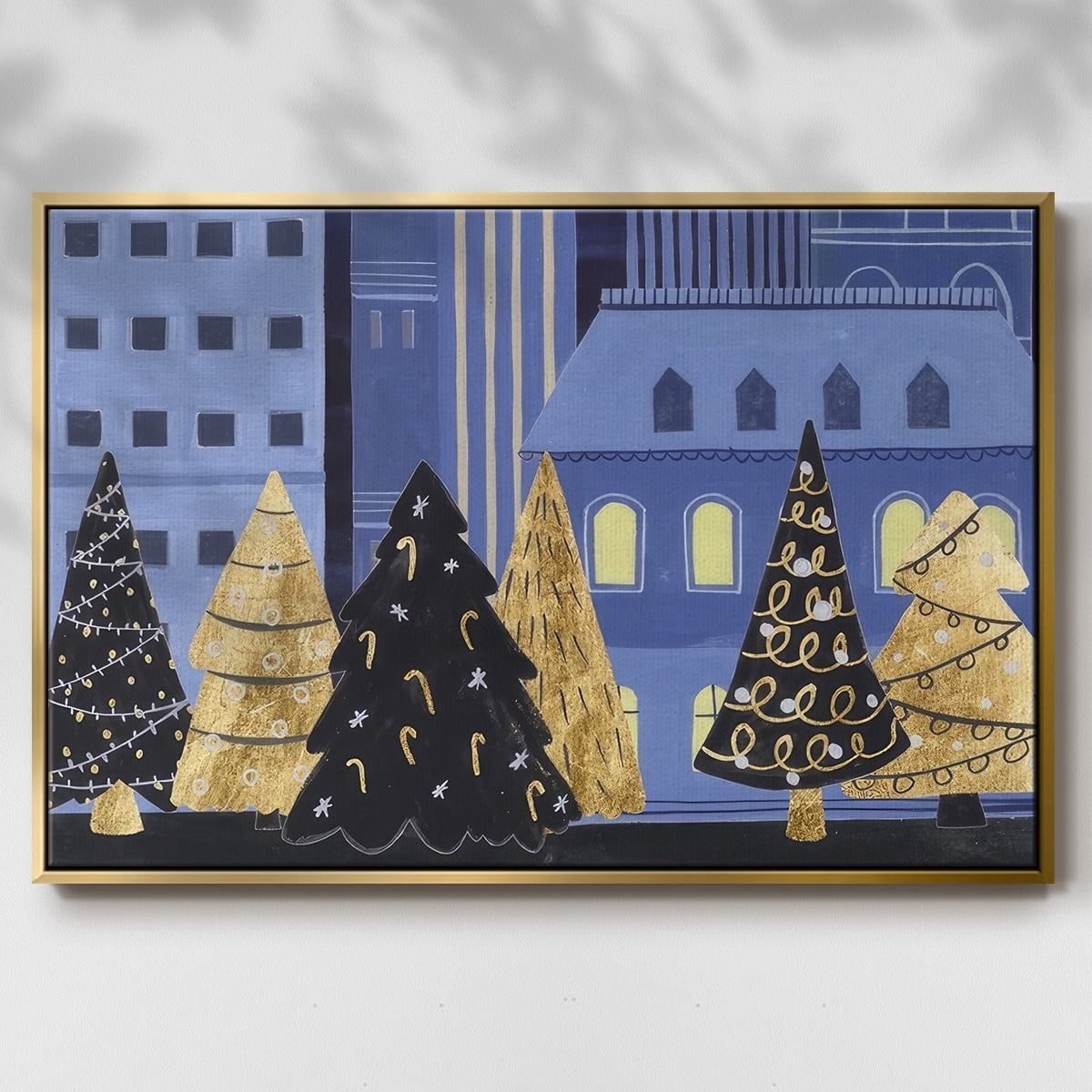 Holiday Night Collection A - Framed Gallery Wrapped Holiday Canvas - 25 x 37 - Gold Frame
