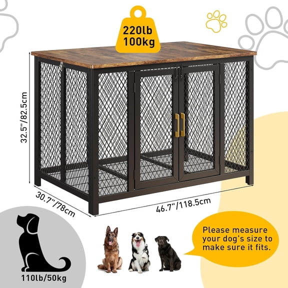 Acekid 48 Inch Large Dog Crate Furniture Flip Top Dog Crate Indoor with 2 Doors and Latches Kennel Heavy Duty Black