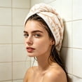 thumbnail image 4 of MTBLYS Striped Soft Fleece Hair Towel Wrap Thick Water Absorbent Button Closure 1 Pack for Hair Drying After Shower Daily Household Use, 4 of 6