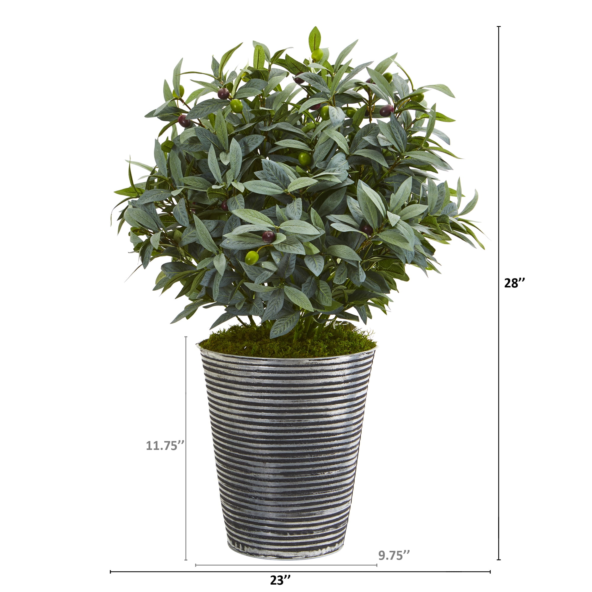 Nearly Natural 28in. Olive with Berries Artificial Plant in Tin Planter with Black Pattern