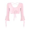 thumbnail image 4 of Kaerm Women Ballet Wrap Top Belly Dance V Neck 3/4 Sleeve Self Tie Shrugs Cardigan Top Pink One Size, 4 of 7