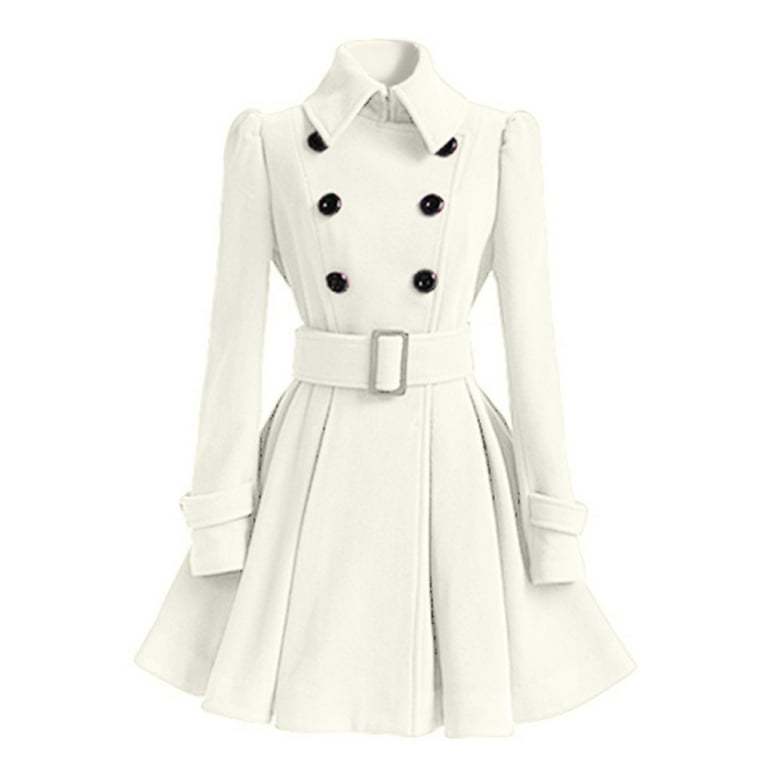 White womens winter wool coat with belt waist 4711
