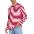 thumbnail image 1 of Camisetas de manga larga de hombre INSPIRE CHIC con patrón a rayas, cuello redondo, corte regular, talla 2XL, rojo y blanco, 1 of 5