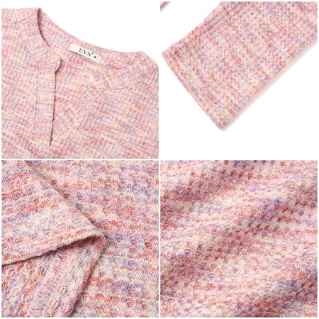 UVN Long Sleeve Shirts for Women Fall V Neck Waffle Knit Blouses Dressy Casual Tunic Tops Ladies Work Clothes