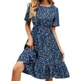 thumbnail image 2 of ClodeEU Women's Polka Dot Print A Line Midi Dress,Round Neck Short Sleeve High Waist Dress Blue,Women's Plus L, 2 of 6