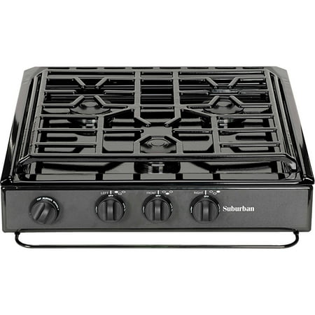 Suburban 3200A 3 Burner Slide-In Cooktop with Conventional Burner, Black w/Piezo Ignition