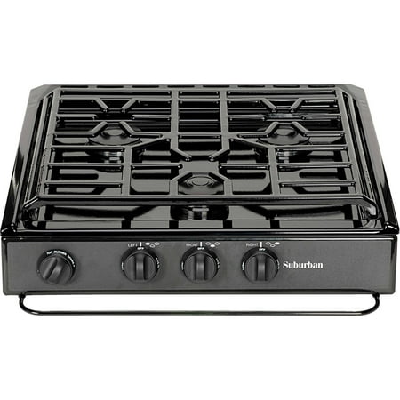 Suburban 3200A 3 Burner Slide-In Cooktop with Conventional Burner, Black w/Piezo