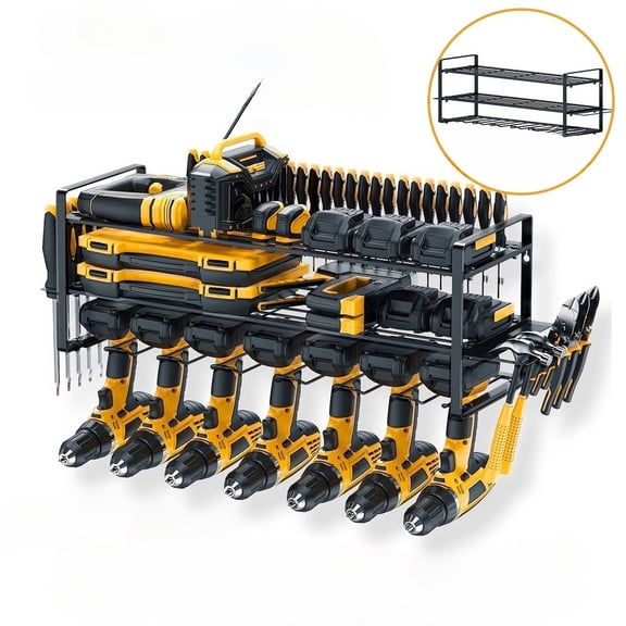3-Tier Power Tool Organizer Wall Mount - 7 Drill Holders, Charging Station, 300LBS Heavy-Duty Carbon Steel, Tool Storage Rack for Garage/Workshop/Tool Room, Father’s Day Gift